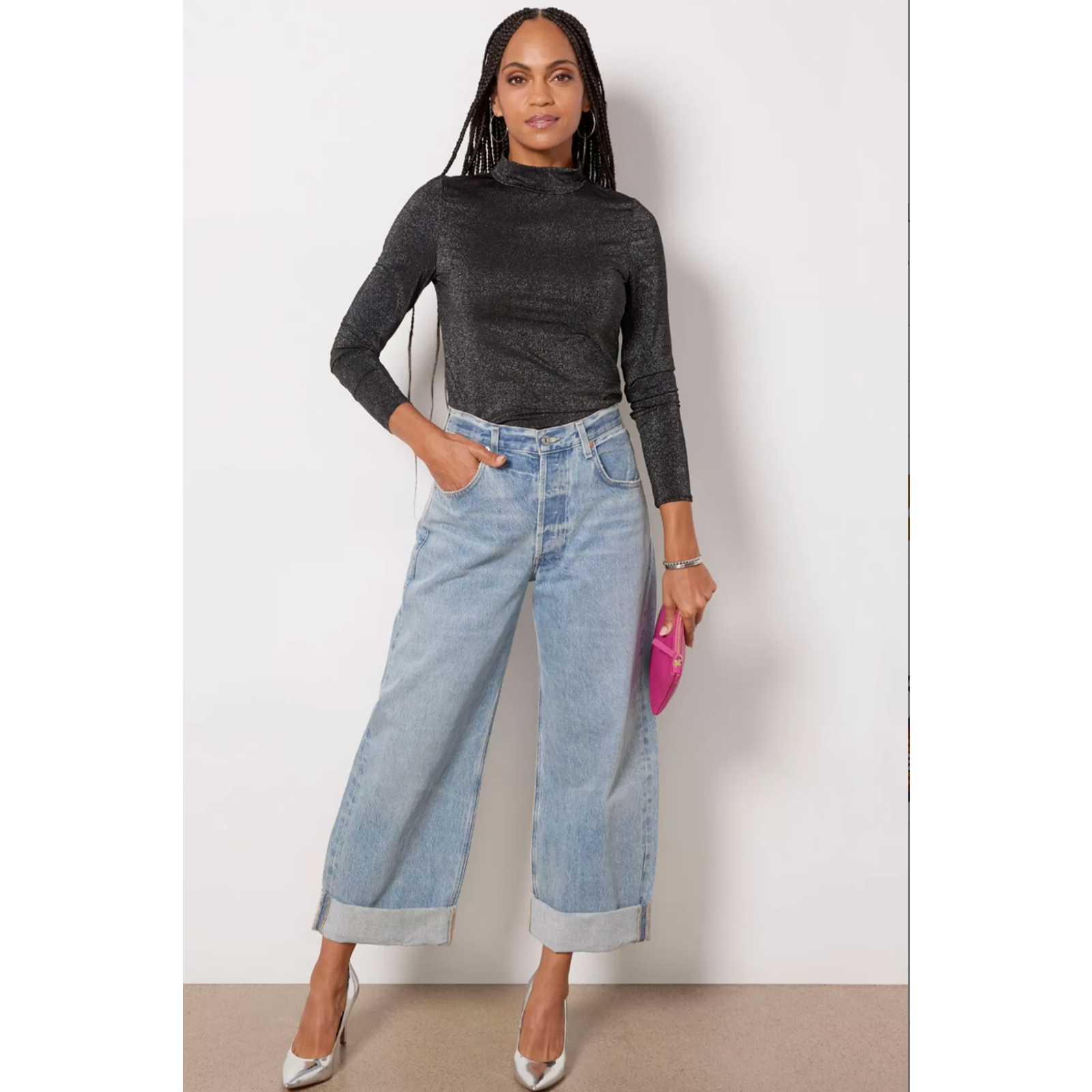 Evereve Nwt Metallic Gray Robbie Lurex Turtleneck Blouse // Xs — image 2 of 8